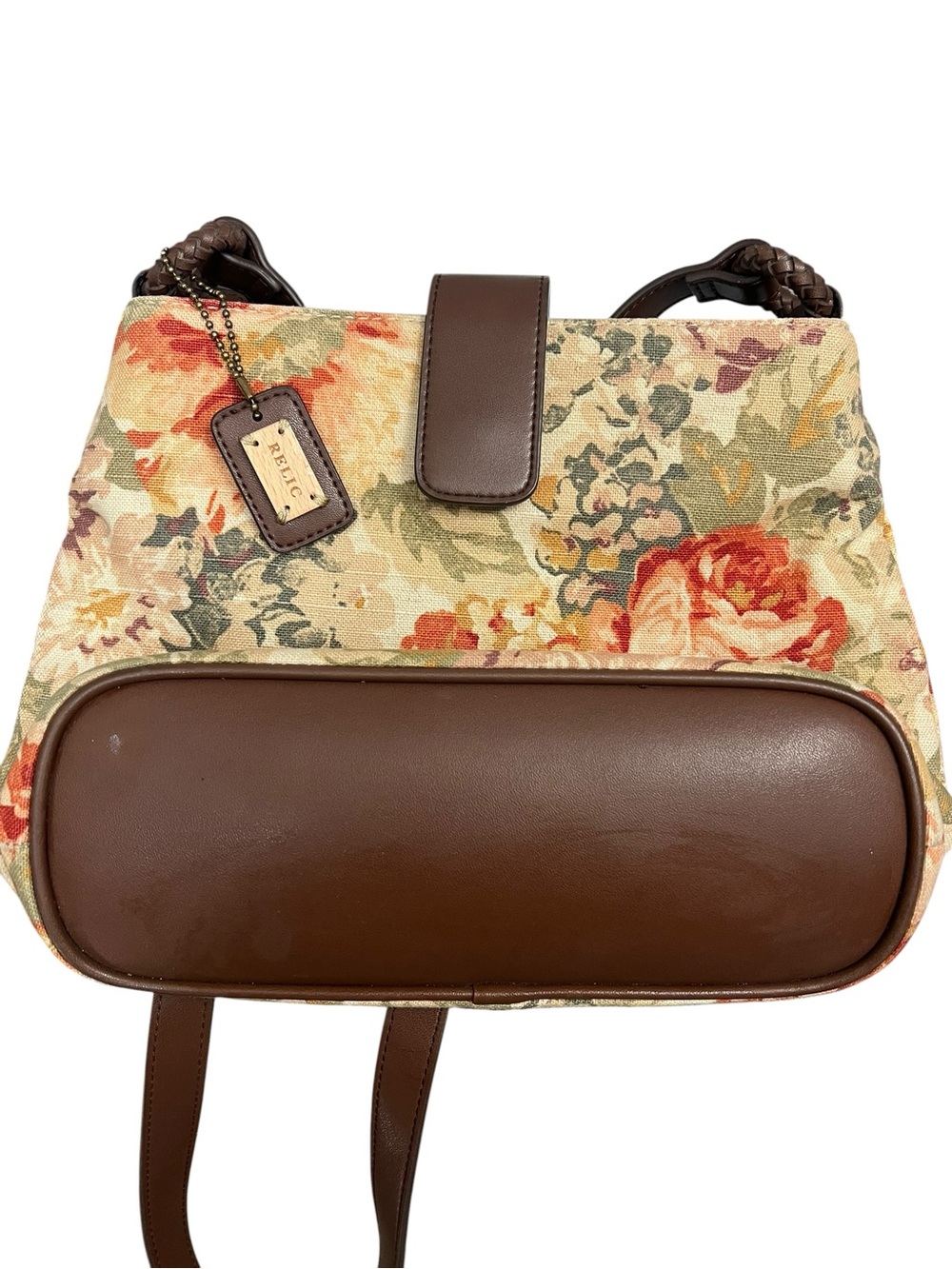 Relic Floral Canvas tapestry Shoulder Bag with Brown Trim EUC - Picture 5 of 9